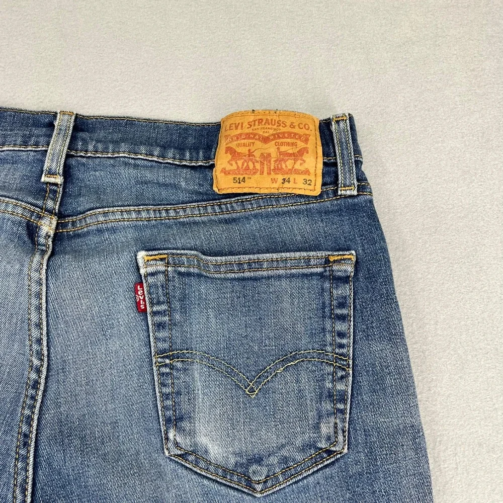Levis 514 Mens Straight Fit Jeans Medium Wash Blue Denim Size 34 - Picture 15 of 16